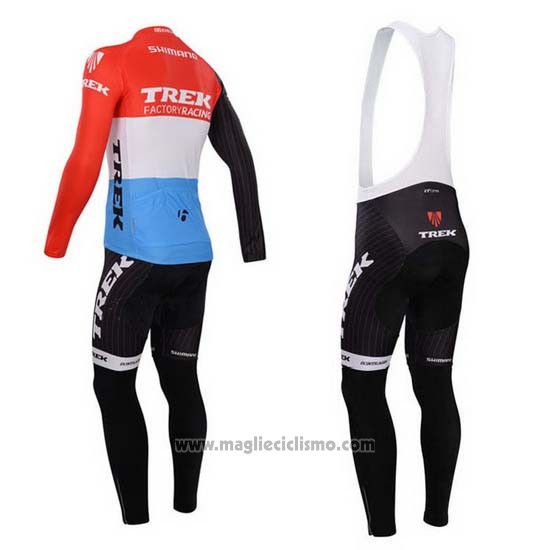 2014 Abbigliamento Ciclismo Trek Factory Racing Rosso e Bianco Manica Lunga e Salopette